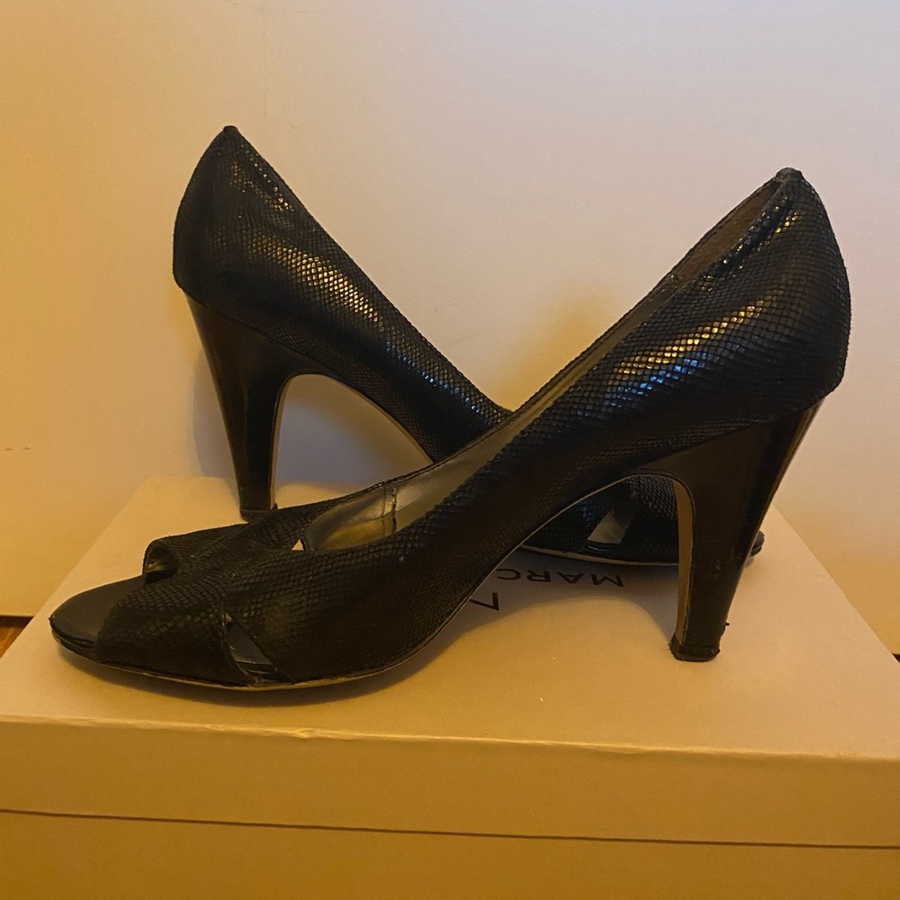 Anne Klein Black Sparkle Open Toe Heels - size 9.5